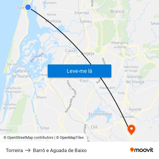 Torreira to Barrô e Aguada de Baixo map