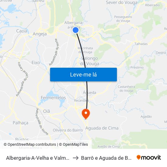 Albergaria-A-Velha e Valmaior to Barrô e Aguada de Baixo map