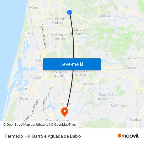 Fermedo to Barrô e Aguada de Baixo map