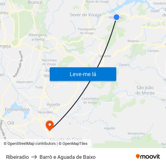 Ribeiradio to Barrô e Aguada de Baixo map