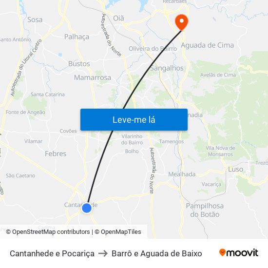 Cantanhede e Pocariça to Barrô e Aguada de Baixo map