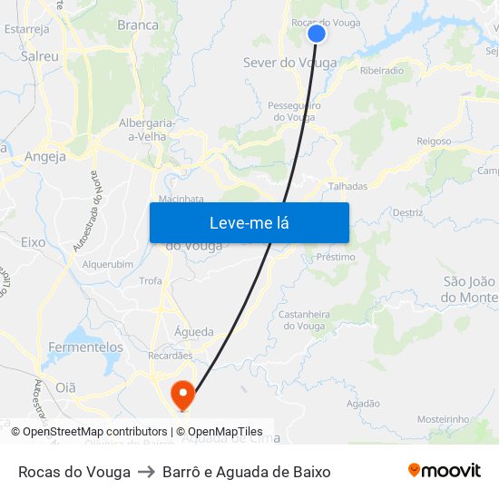 Rocas do Vouga to Barrô e Aguada de Baixo map