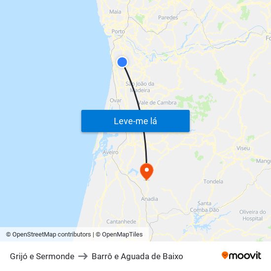 Grijó e Sermonde to Barrô e Aguada de Baixo map