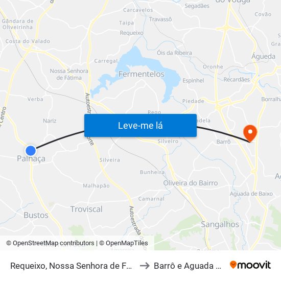 Requeixo, Nossa Senhora de Fátima e Nariz to Barrô e Aguada de Baixo map