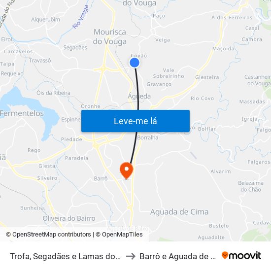 Trofa, Segadães e Lamas do Vouga to Barrô e Aguada de Baixo map