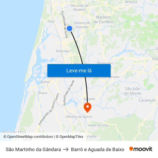 São Martinho da Gândara to Barrô e Aguada de Baixo map