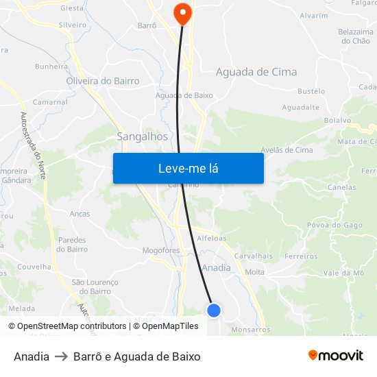 Anadia to Barrô e Aguada de Baixo map