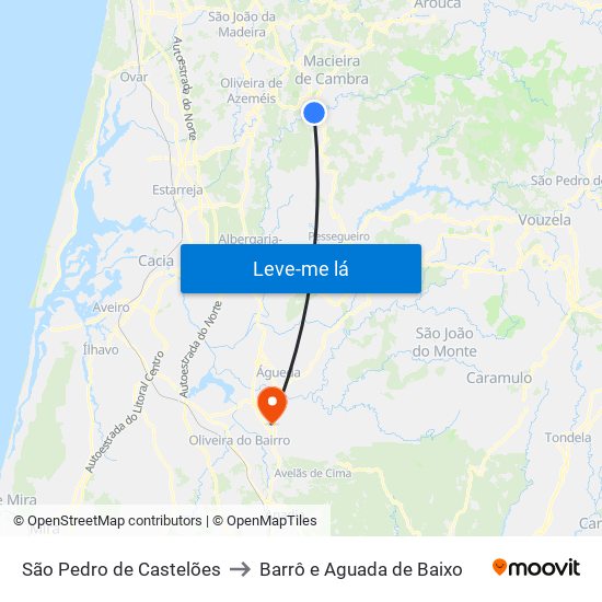 São Pedro de Castelões to Barrô e Aguada de Baixo map