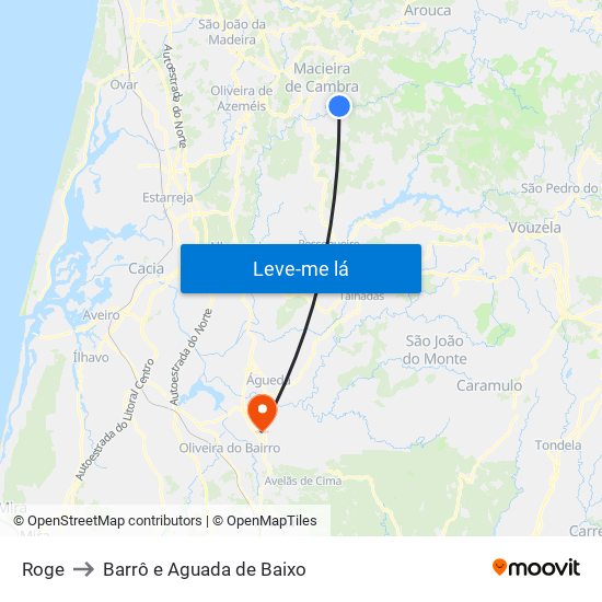 Roge to Barrô e Aguada de Baixo map