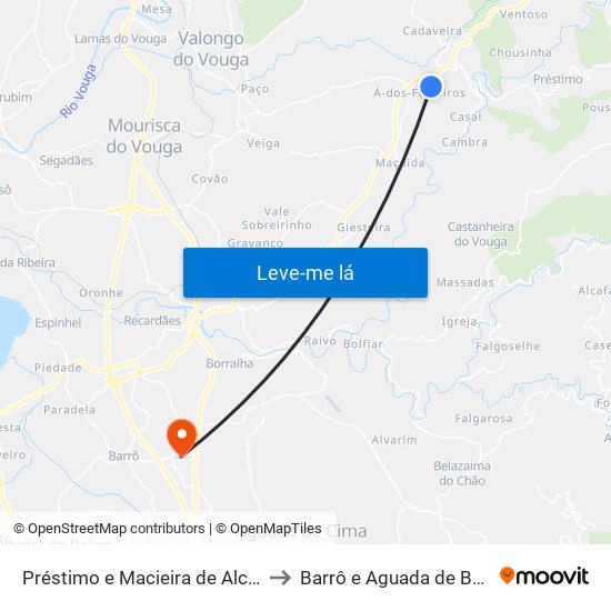 Préstimo e Macieira de Alcoba to Barrô e Aguada de Baixo map