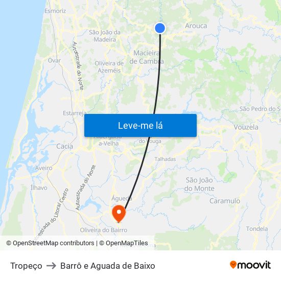 Tropeço to Barrô e Aguada de Baixo map