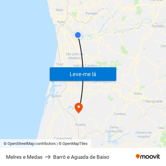 Melres e Medas to Barrô e Aguada de Baixo map