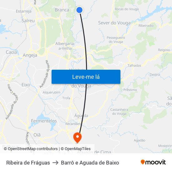 Ribeira de Fráguas to Barrô e Aguada de Baixo map