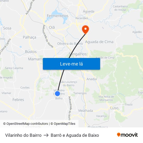 Vilarinho do Bairro to Barrô e Aguada de Baixo map