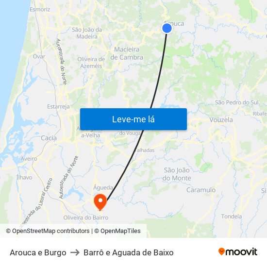 Arouca e Burgo to Barrô e Aguada de Baixo map