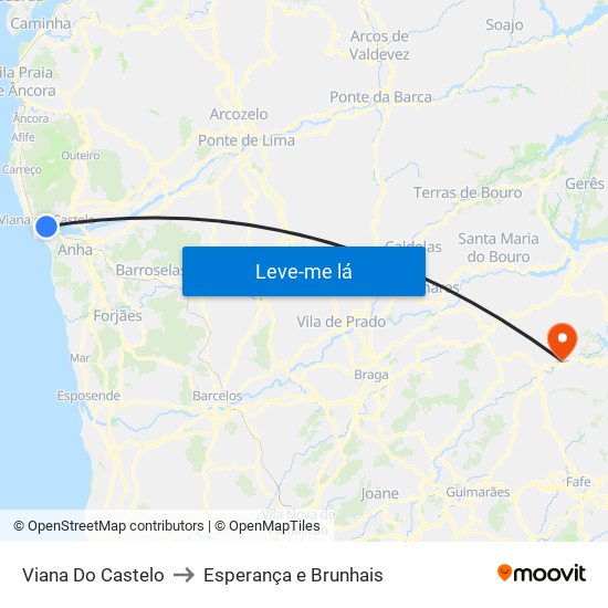 Viana Do Castelo to Esperança e Brunhais map