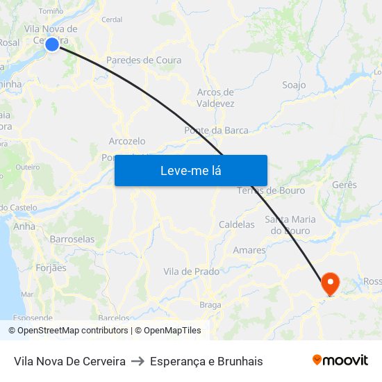 Vila Nova De Cerveira to Esperança e Brunhais map