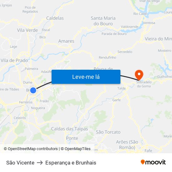 São Vicente to Esperança e Brunhais map