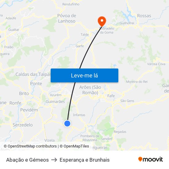 Abação e Gémeos to Esperança e Brunhais map
