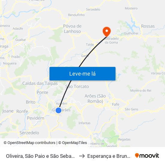 Oliveira, São Paio e São Sebastião to Esperança e Brunhais map