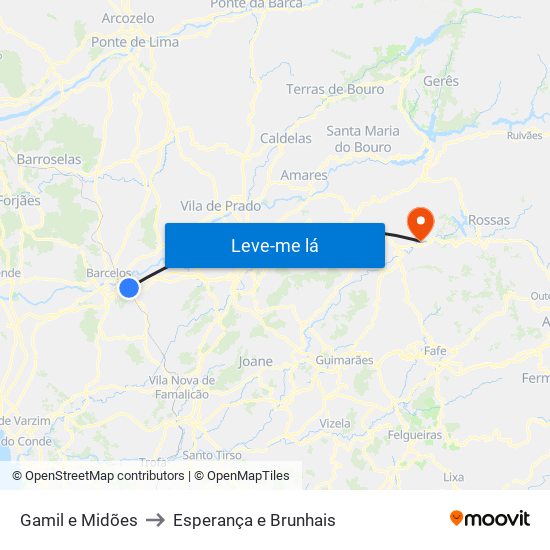 Gamil e Midões to Esperança e Brunhais map