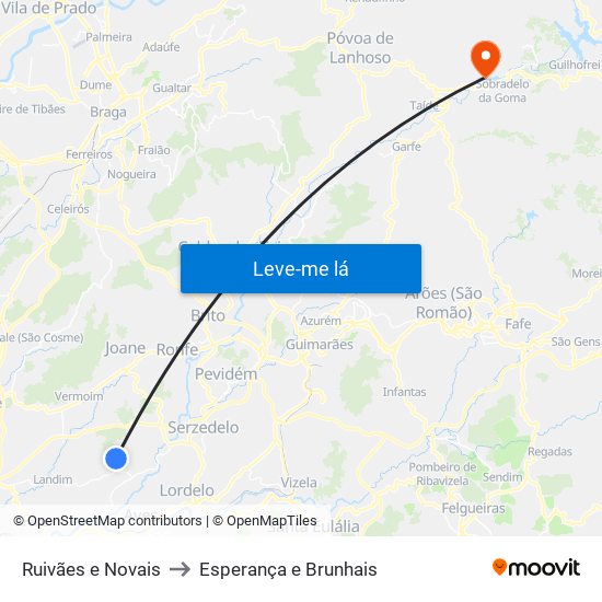 Ruivães e Novais to Esperança e Brunhais map