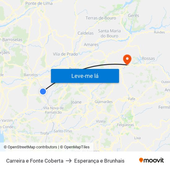 Carreira e Fonte Coberta to Esperança e Brunhais map
