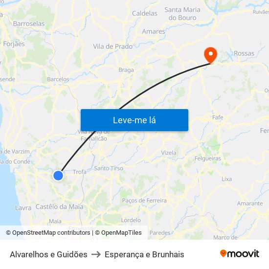 Alvarelhos e Guidões to Esperança e Brunhais map