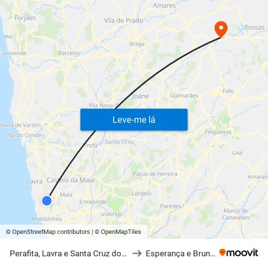 Perafita, Lavra e Santa Cruz do Bispo to Esperança e Brunhais map