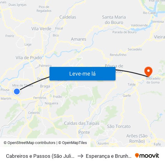 Cabreiros e Passos (São Julião) to Esperança e Brunhais map