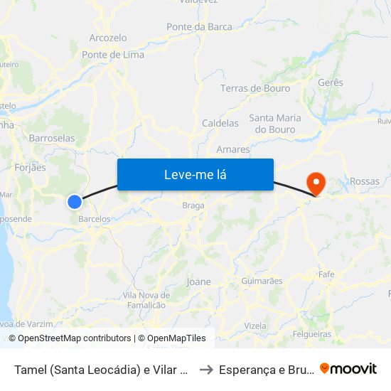 Tamel (Santa Leocádia) e Vilar do Monte to Esperança e Brunhais map
