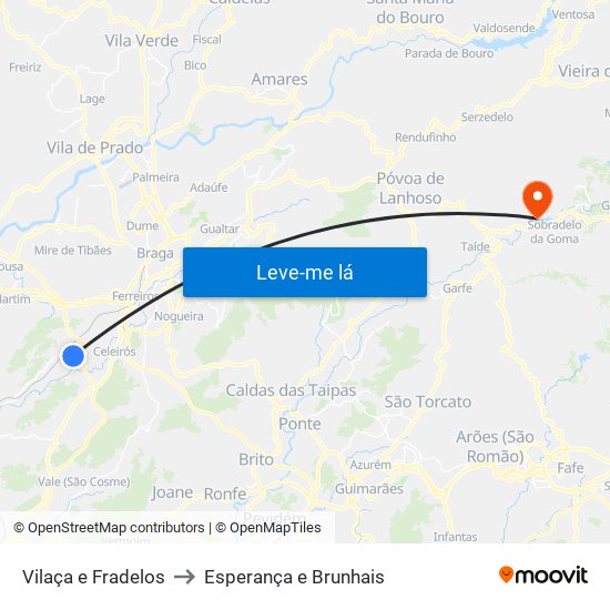 Vilaça e Fradelos to Esperança e Brunhais map