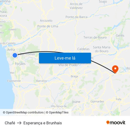 Chafé to Esperança e Brunhais map