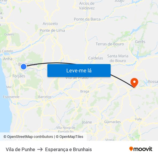 Vila de Punhe to Esperança e Brunhais map