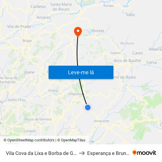 Vila Cova da Lixa e Borba de Godim to Esperança e Brunhais map