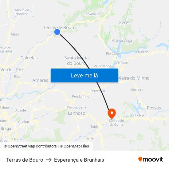 Terras de Bouro to Esperança e Brunhais map