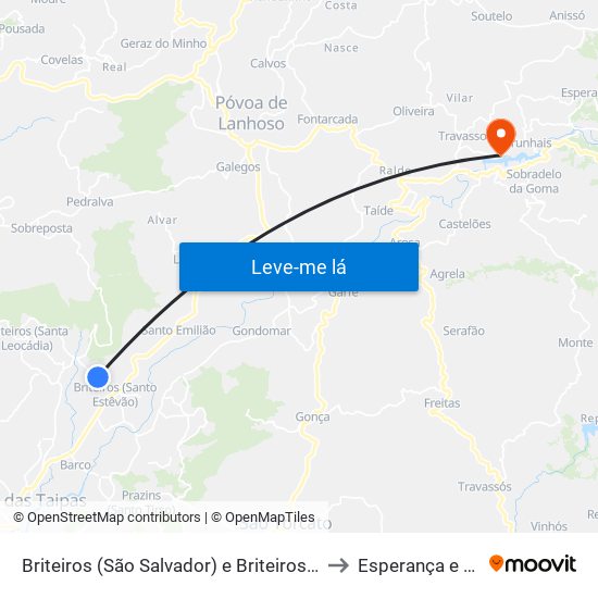 Briteiros (São Salvador) e Briteiros (Santa Leocádia) to Esperança e Brunhais map