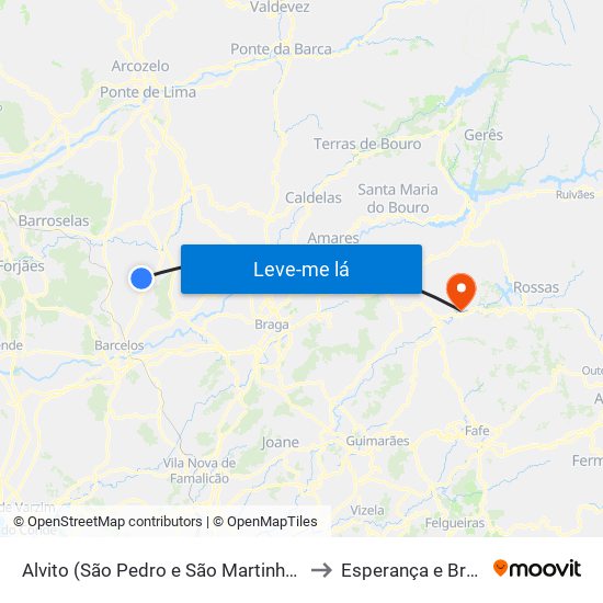 Alvito (São Pedro e São Martinho) e Couto to Esperança e Brunhais map
