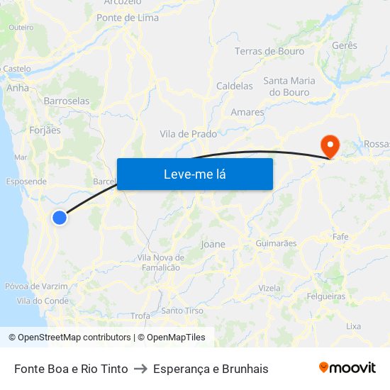 Fonte Boa e Rio Tinto to Esperança e Brunhais map