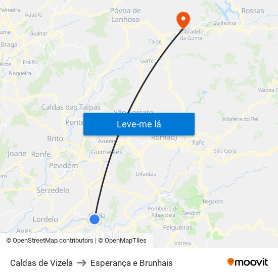 Caldas de Vizela to Esperança e Brunhais map