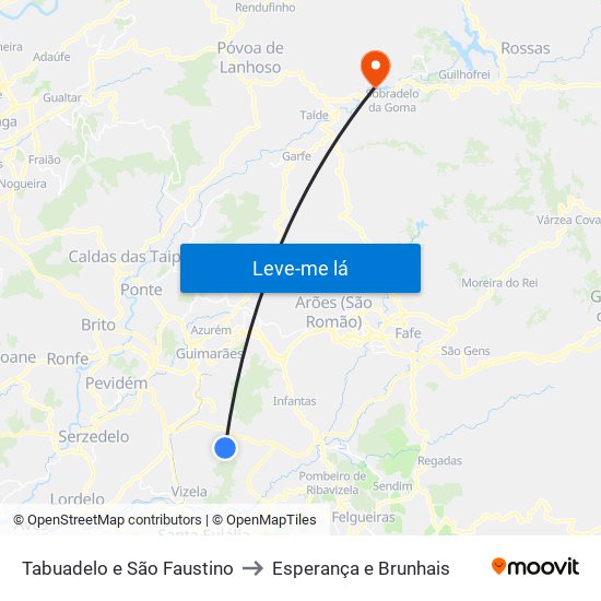 Tabuadelo e São Faustino to Esperança e Brunhais map