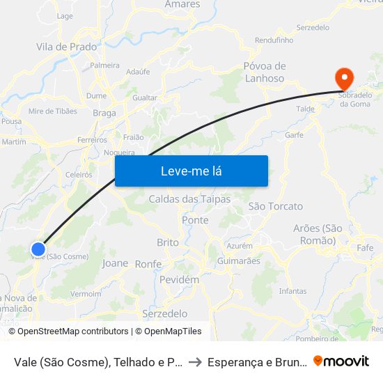 Vale (São Cosme), Telhado e Portela to Esperança e Brunhais map