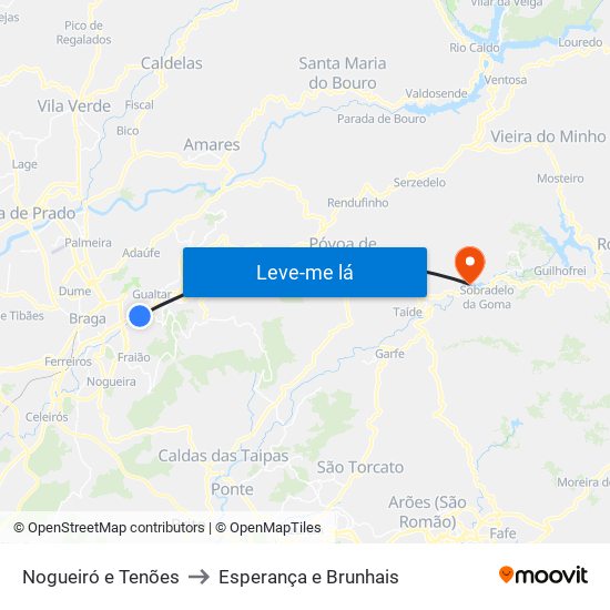 Nogueiró e Tenões to Esperança e Brunhais map