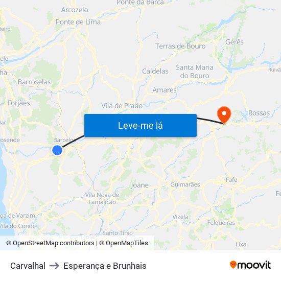 Carvalhal to Esperança e Brunhais map