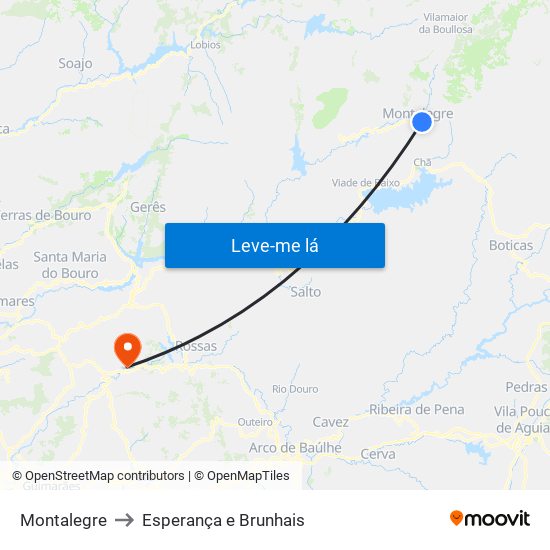 Montalegre to Esperança e Brunhais map