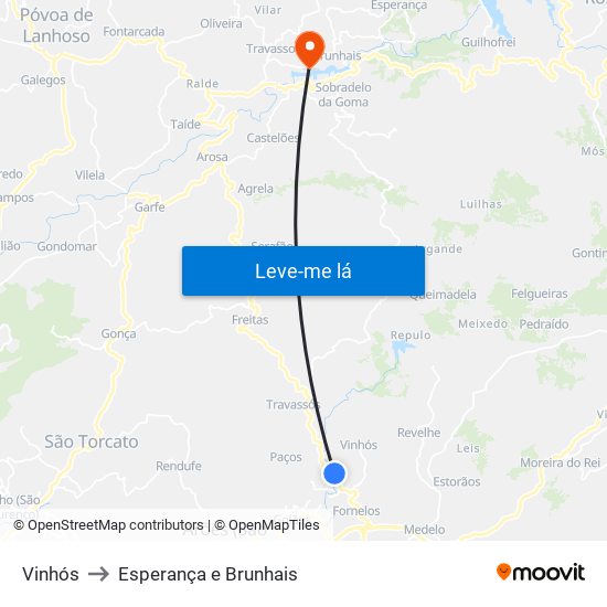 Vinhós to Esperança e Brunhais map