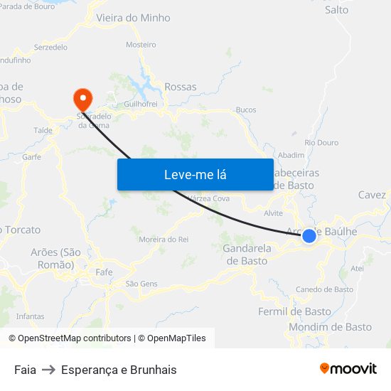 Faia to Esperança e Brunhais map