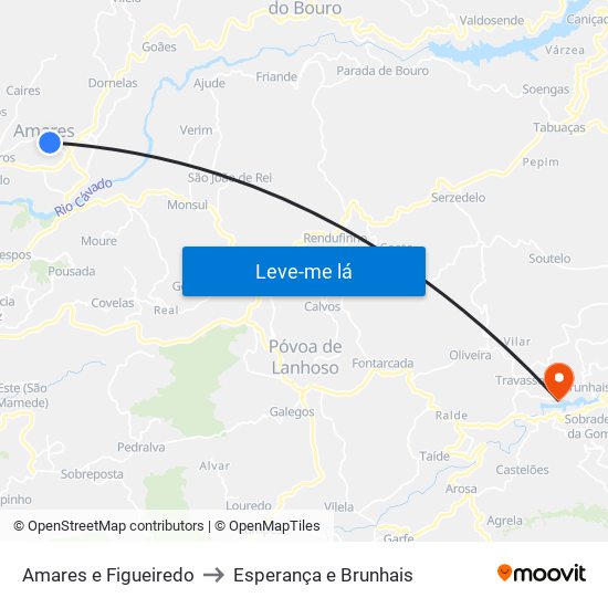 Amares e Figueiredo to Esperança e Brunhais map