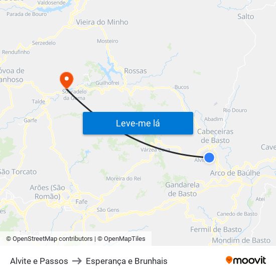 Alvite e Passos to Esperança e Brunhais map