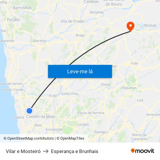 Vilar e Mosteiró to Esperança e Brunhais map